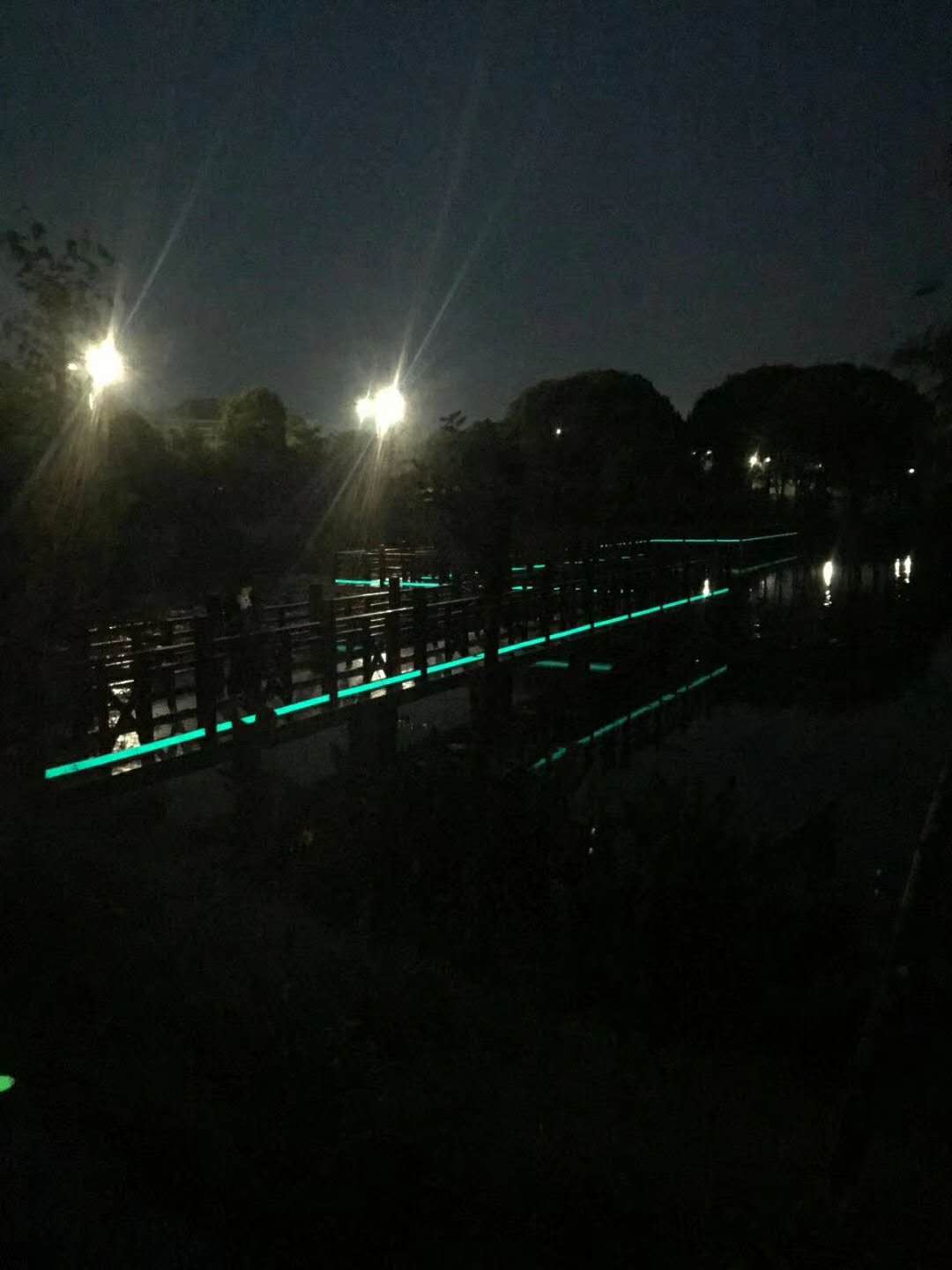 发光板公园小桥警戒线夜间效果